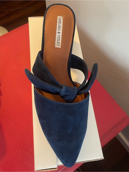 Chelsea & Violet Shoes - Chelsea and Violet Navy Suede Mules~Worn Once Size 9